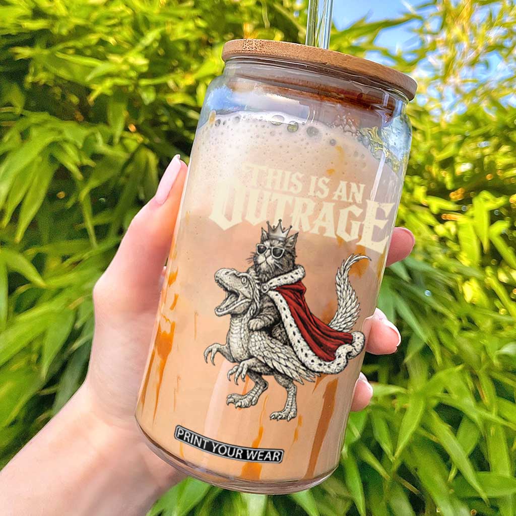 This Is an Outrage Royal Cat Glass Can Funny Princess Cat Riding Dragon Fantasy TS02 Black Print Your Wear