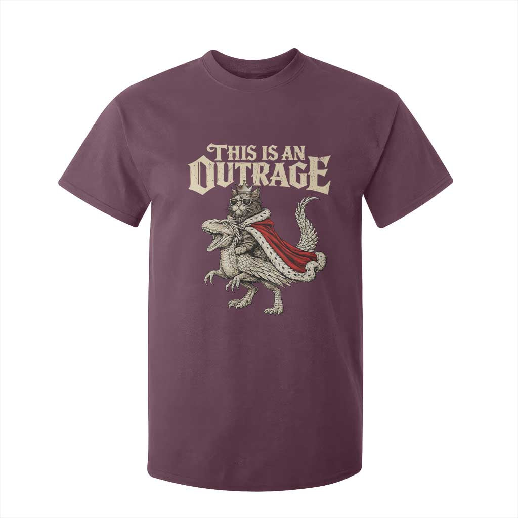 This Is an Outrage Royal Cat T Shirt For Kid Funny Princess Cat Riding Dragon Fantasy TS02 Maroon Print Your Wear