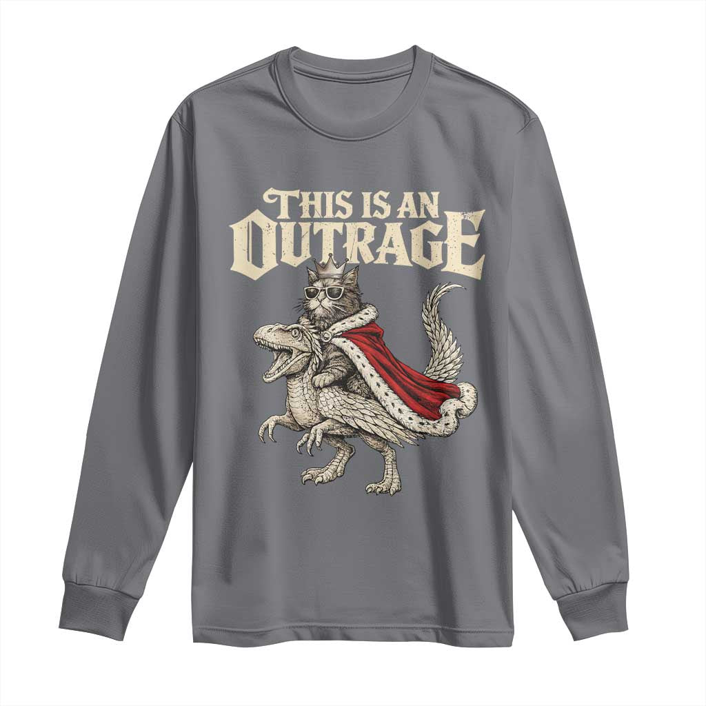 This Is an Outrage Royal Cat Long Sleeve Shirt Funny Princess Cat Riding Dragon Fantasy TS02 Charcoal Print Your Wear