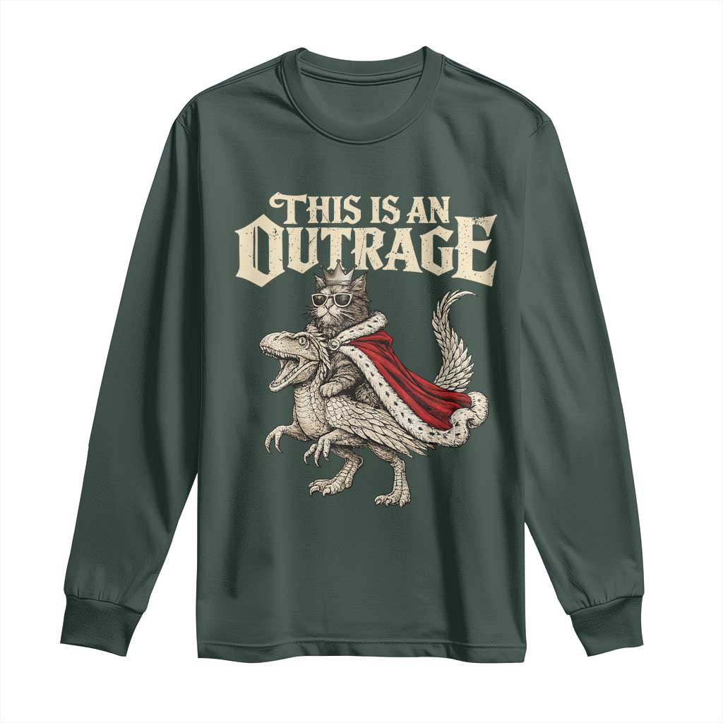 This Is an Outrage Royal Cat Long Sleeve Shirt Funny Princess Cat Riding Dragon Fantasy TS02 Dark Forest Green Print Your Wear