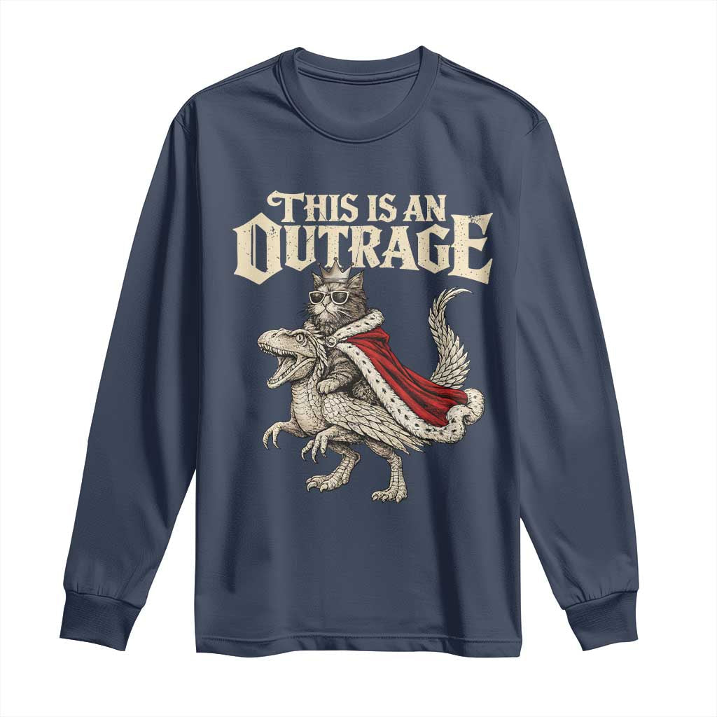 This Is an Outrage Royal Cat Long Sleeve Shirt Funny Princess Cat Riding Dragon Fantasy TS02 Navy Print Your Wear