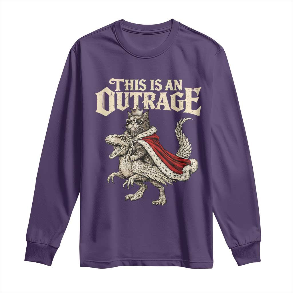 This Is an Outrage Royal Cat Long Sleeve Shirt Funny Princess Cat Riding Dragon Fantasy TS02 Purple Print Your Wear