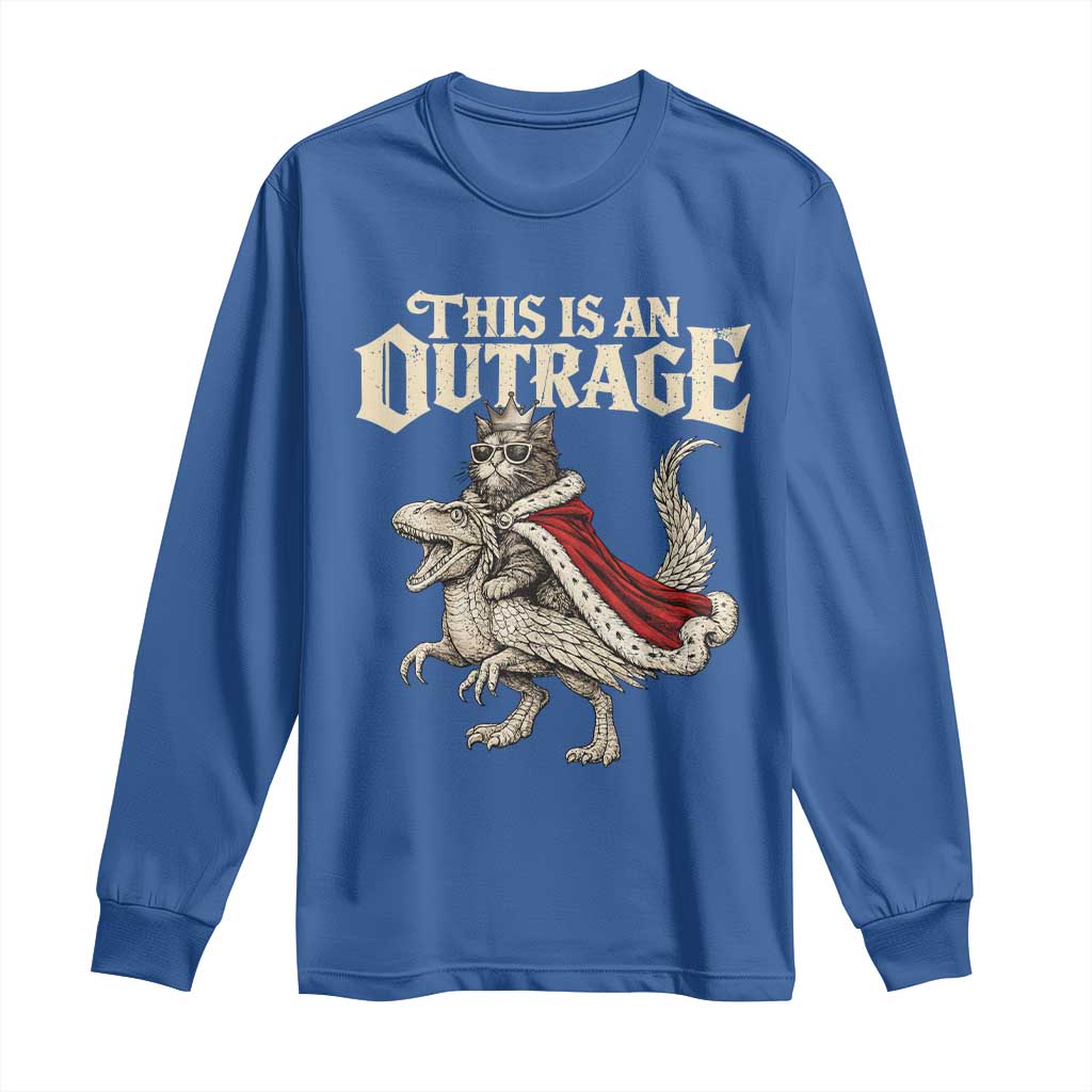 This Is an Outrage Royal Cat Long Sleeve Shirt Funny Princess Cat Riding Dragon Fantasy TS02 Royal Blue Print Your Wear
