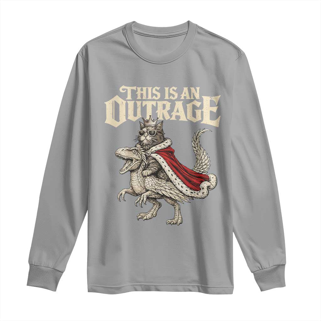 This Is an Outrage Royal Cat Long Sleeve Shirt Funny Princess Cat Riding Dragon Fantasy TS02 Sport Gray Print Your Wear