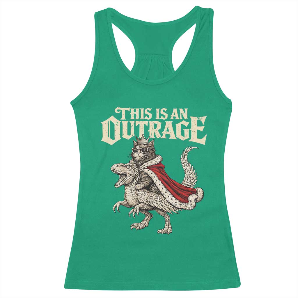 This Is an Outrage Royal Cat Racerback Tank Top Funny Princess Cat Riding Dragon Fantasy TS02 Irish Green Print Your Wear