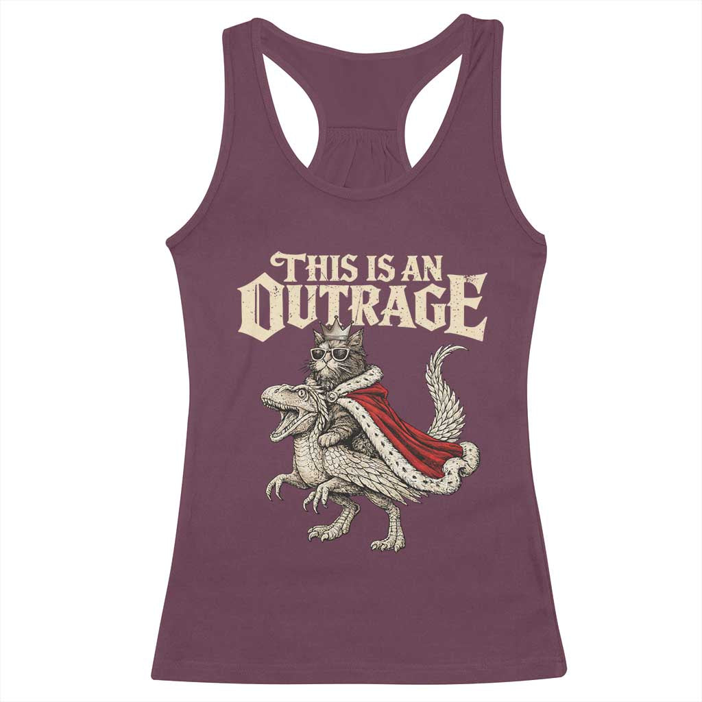 This Is an Outrage Royal Cat Racerback Tank Top Funny Princess Cat Riding Dragon Fantasy TS02 Maroon Print Your Wear