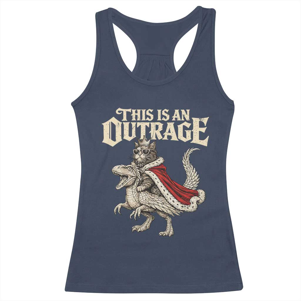 This Is an Outrage Royal Cat Racerback Tank Top Funny Princess Cat Riding Dragon Fantasy TS02 Navy Print Your Wear
