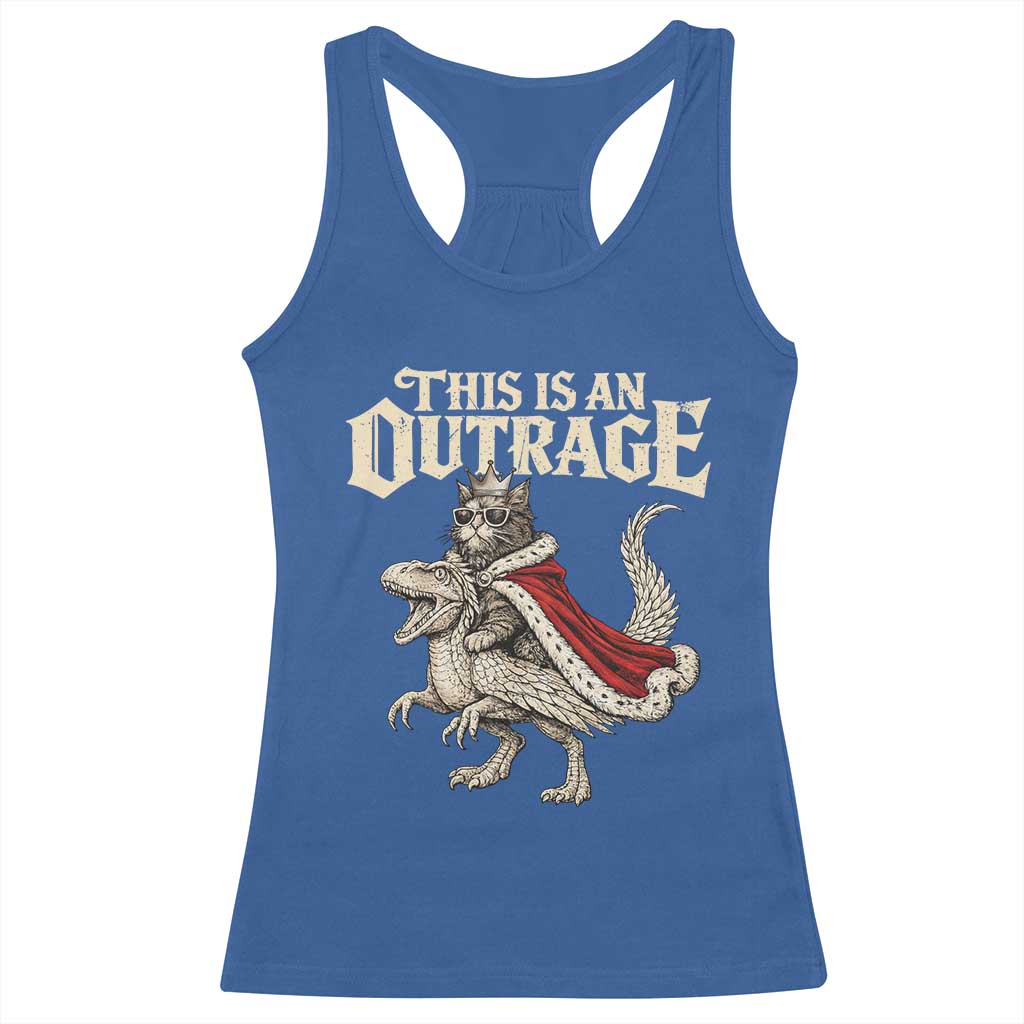 This Is an Outrage Royal Cat Racerback Tank Top Funny Princess Cat Riding Dragon Fantasy TS02 Royal Blue Print Your Wear