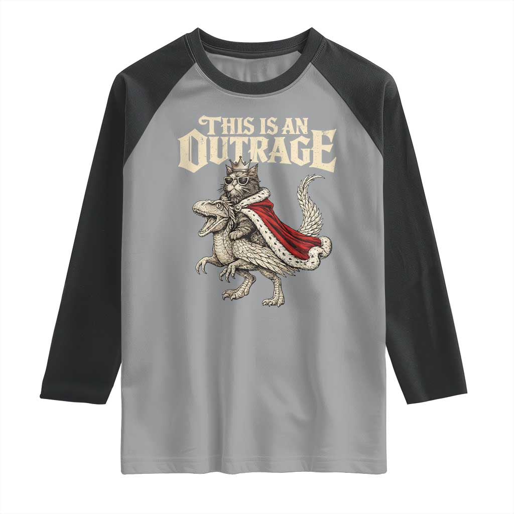 This Is an Outrage Royal Cat Raglan Shirt Funny Princess Cat Riding Dragon Fantasy TS02 Sport Gray Black Print Your Wear