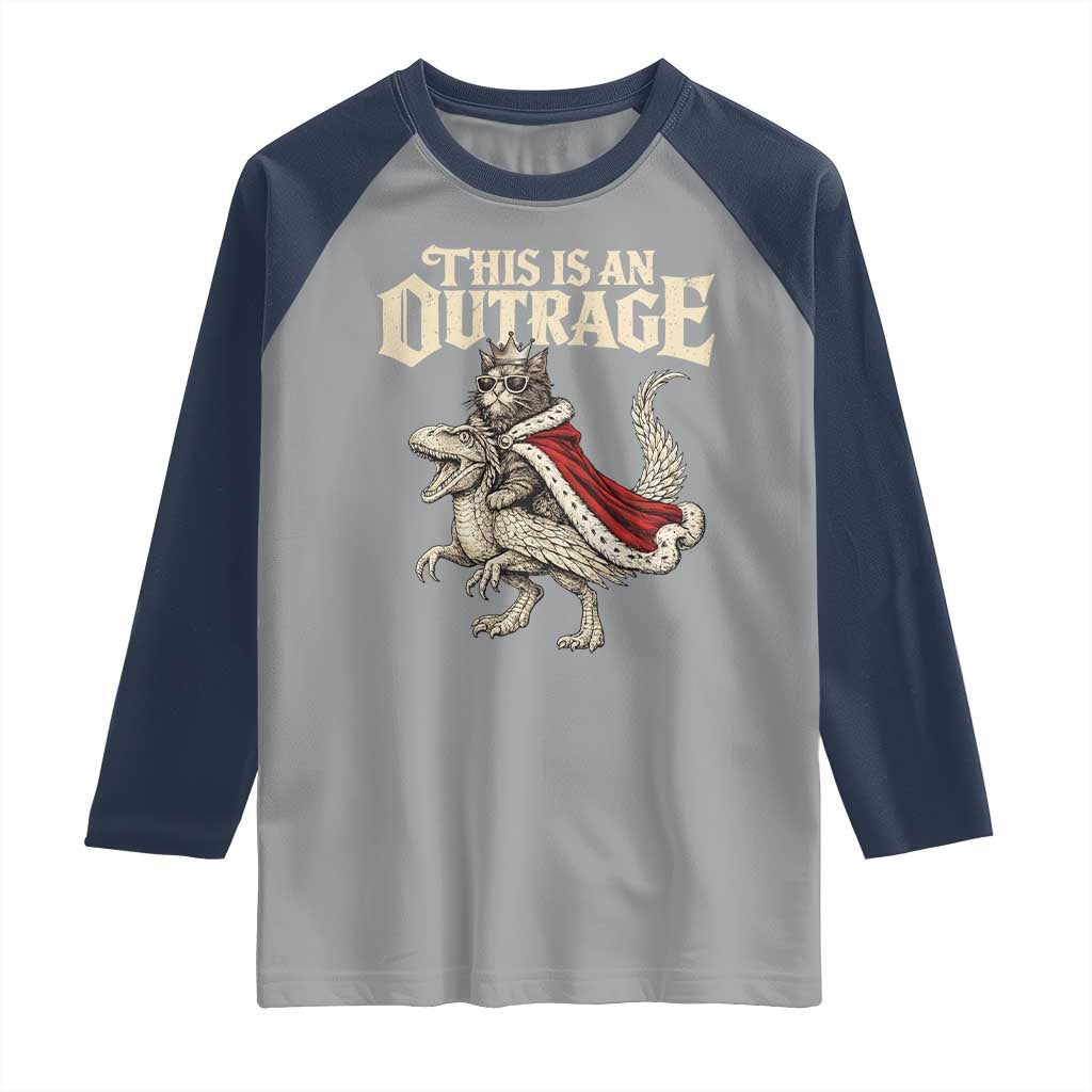 This Is an Outrage Royal Cat Raglan Shirt Funny Princess Cat Riding Dragon Fantasy TS02 Sport Gray Navy Print Your Wear