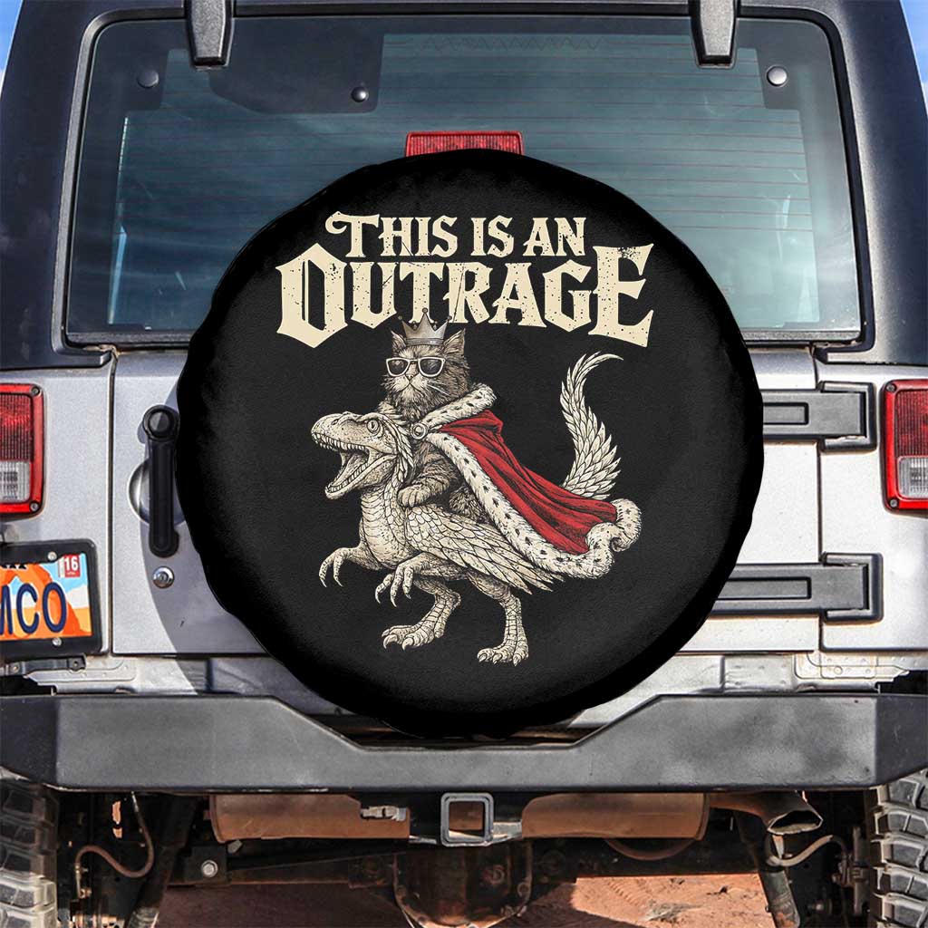 This Is an Outrage Royal Cat Spare Tire Cover Funny Princess Cat Riding Dragon Fantasy TS02 No hole Black Print Your Wear