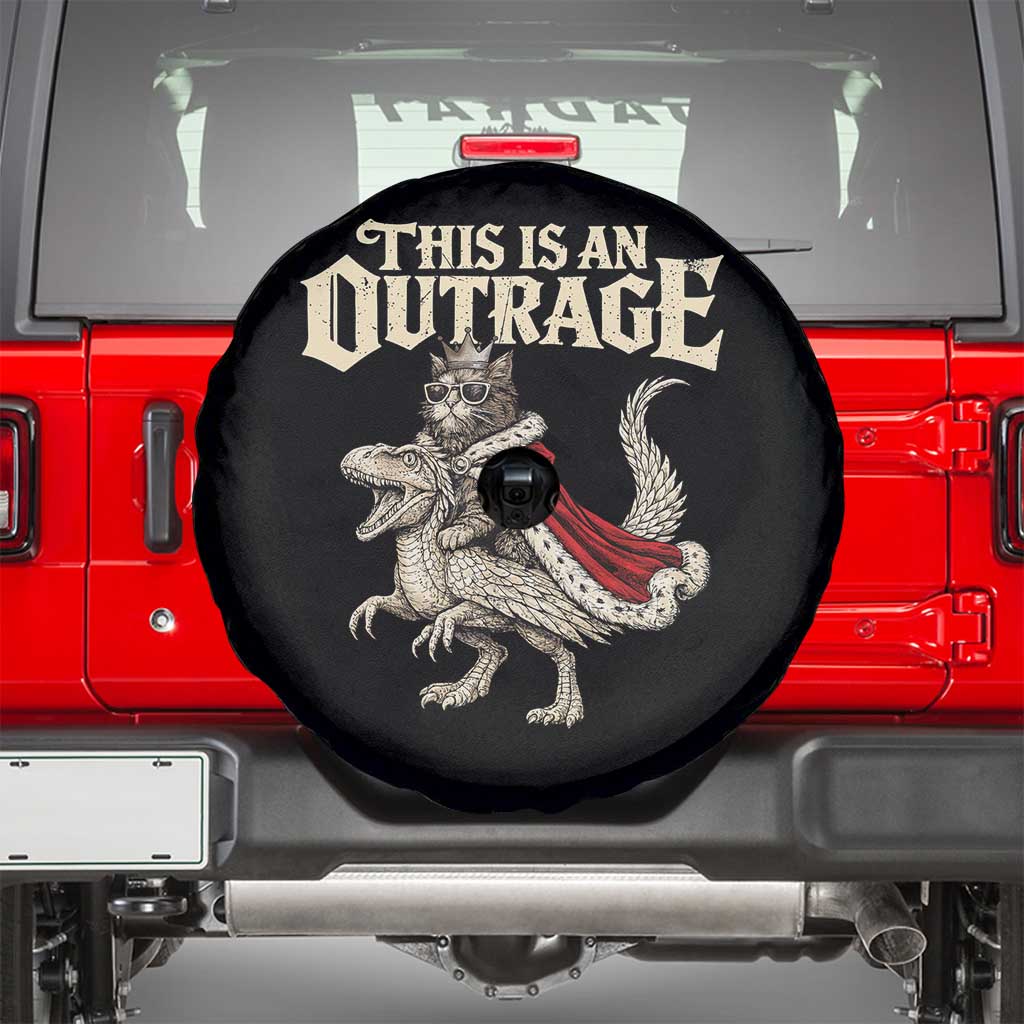 This Is an Outrage Royal Cat Spare Tire Cover Funny Princess Cat Riding Dragon Fantasy TS02 Black Print Your Wear