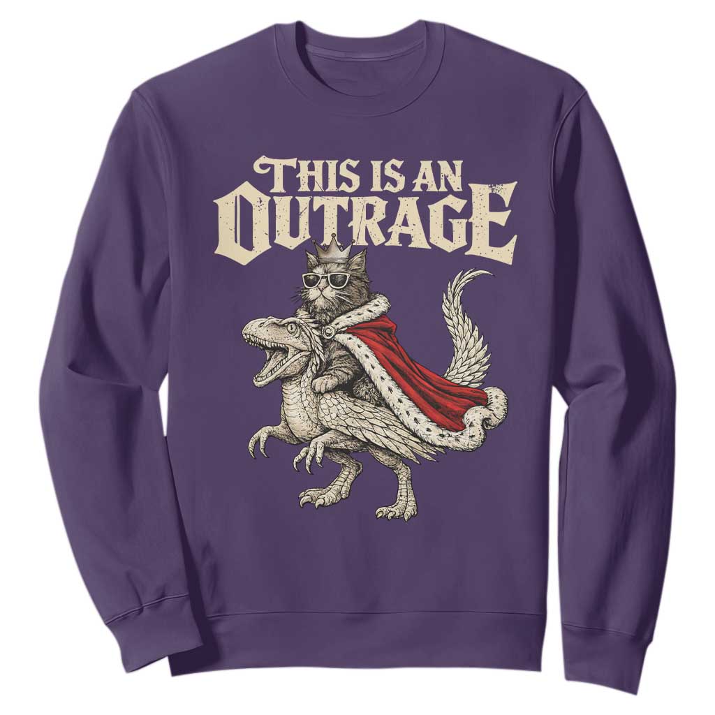 This Is an Outrage Royal Cat Sweatshirt Funny Princess Cat Riding Dragon Fantasy TS02 Purple Print Your Wear