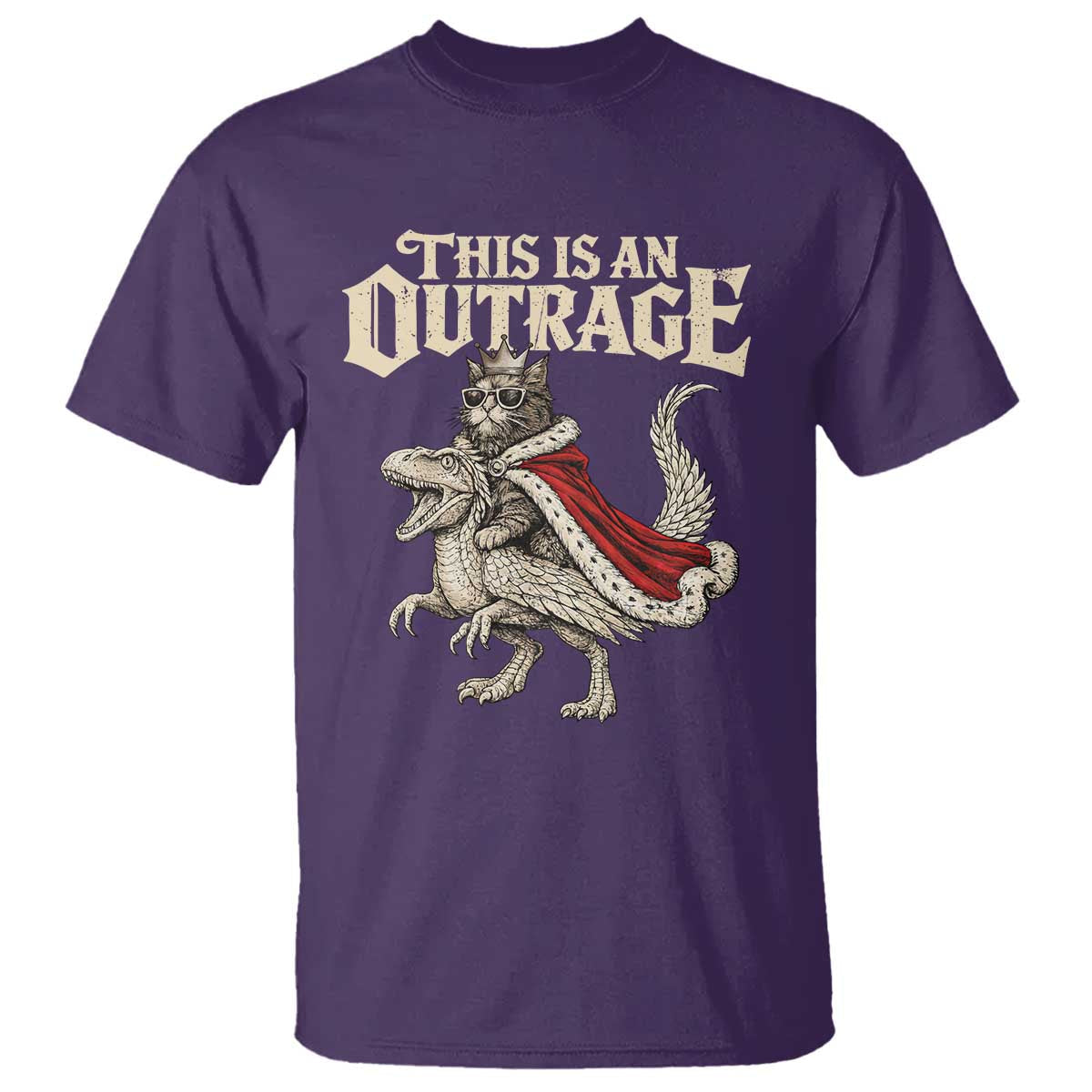 This Is an Outrage Royal Cat T Shirt Funny Princess Cat Riding Dragon Fantasy TS02 Purple Print Your Wear
