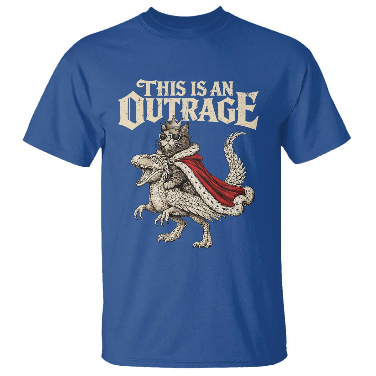 This Is an Outrage Royal Cat T Shirt Funny Princess Cat Riding Dragon Fantasy TS02 Royal Blue Print Your Wear
