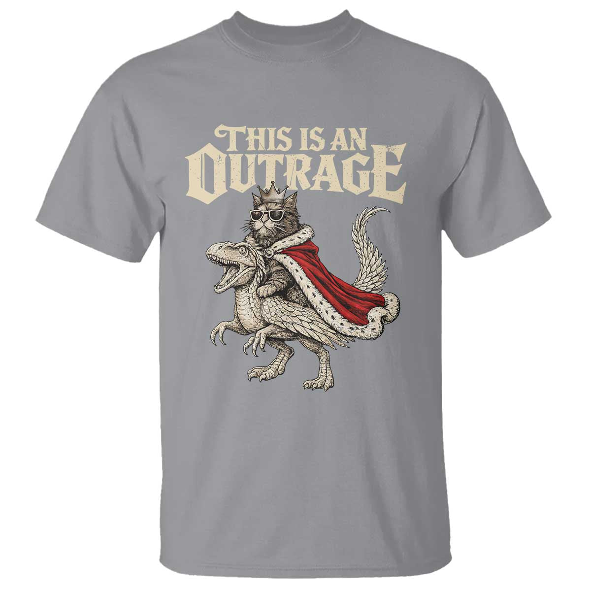 This Is an Outrage Royal Cat T Shirt Funny Princess Cat Riding Dragon Fantasy TS02 Sport Gray Print Your Wear