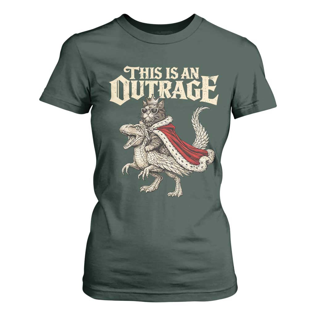 This Is an Outrage Royal Cat T Shirt For Women Funny Princess Cat Riding Dragon Fantasy TS02 Dark Forest Green Print Your Wear