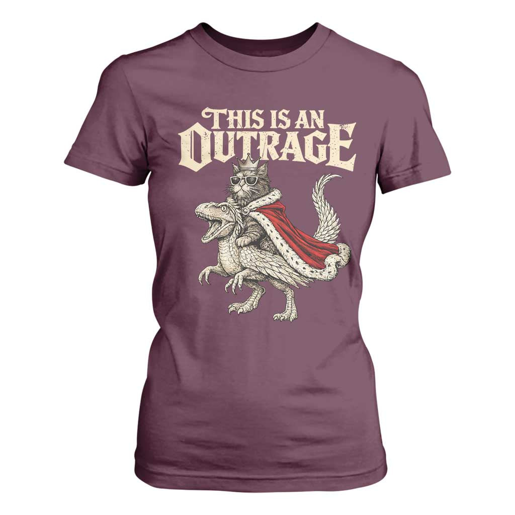 This Is an Outrage Royal Cat T Shirt For Women Funny Princess Cat Riding Dragon Fantasy TS02 Maroon Print Your Wear