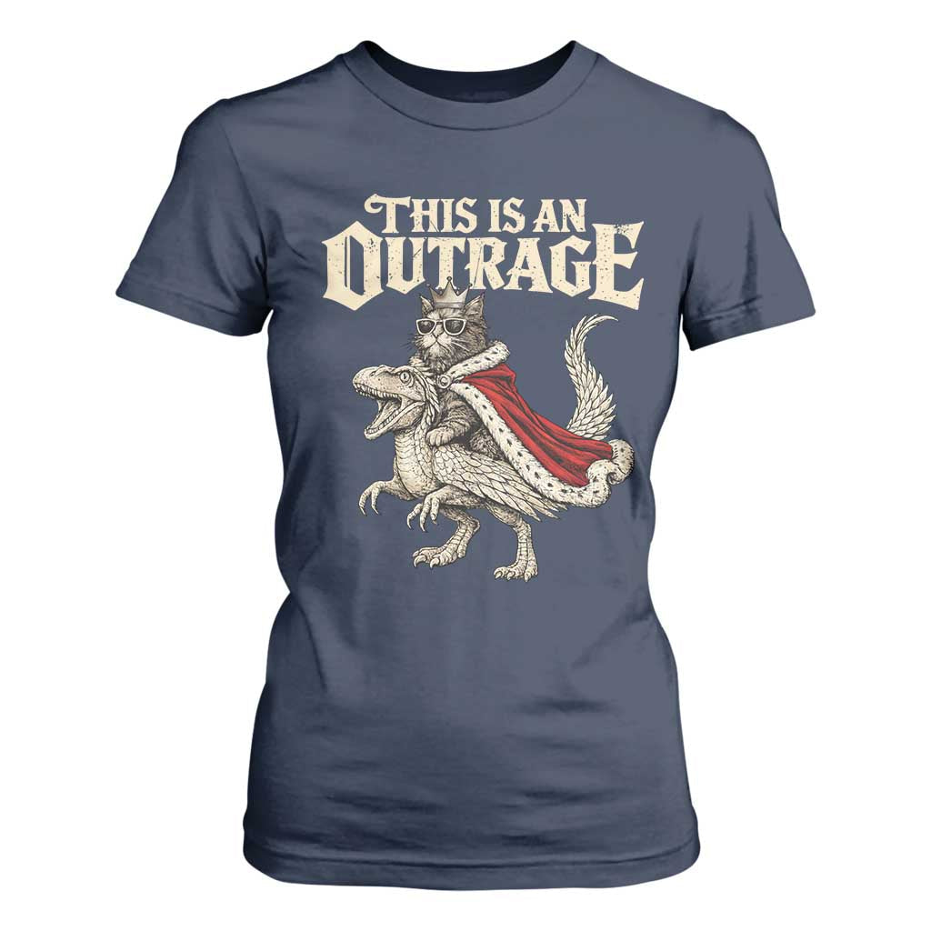 This Is an Outrage Royal Cat T Shirt For Women Funny Princess Cat Riding Dragon Fantasy TS02 Navy Print Your Wear