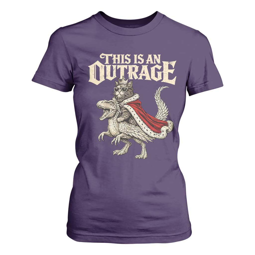 This Is an Outrage Royal Cat T Shirt For Women Funny Princess Cat Riding Dragon Fantasy TS02 Purple Print Your Wear