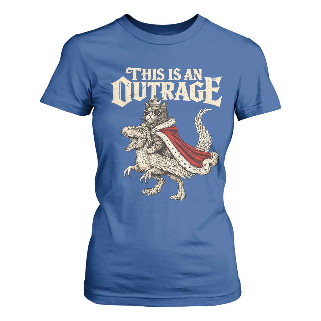 This Is an Outrage Royal Cat T Shirt For Women Funny Princess Cat Riding Dragon Fantasy TS02 Royal Blue Print Your Wear
