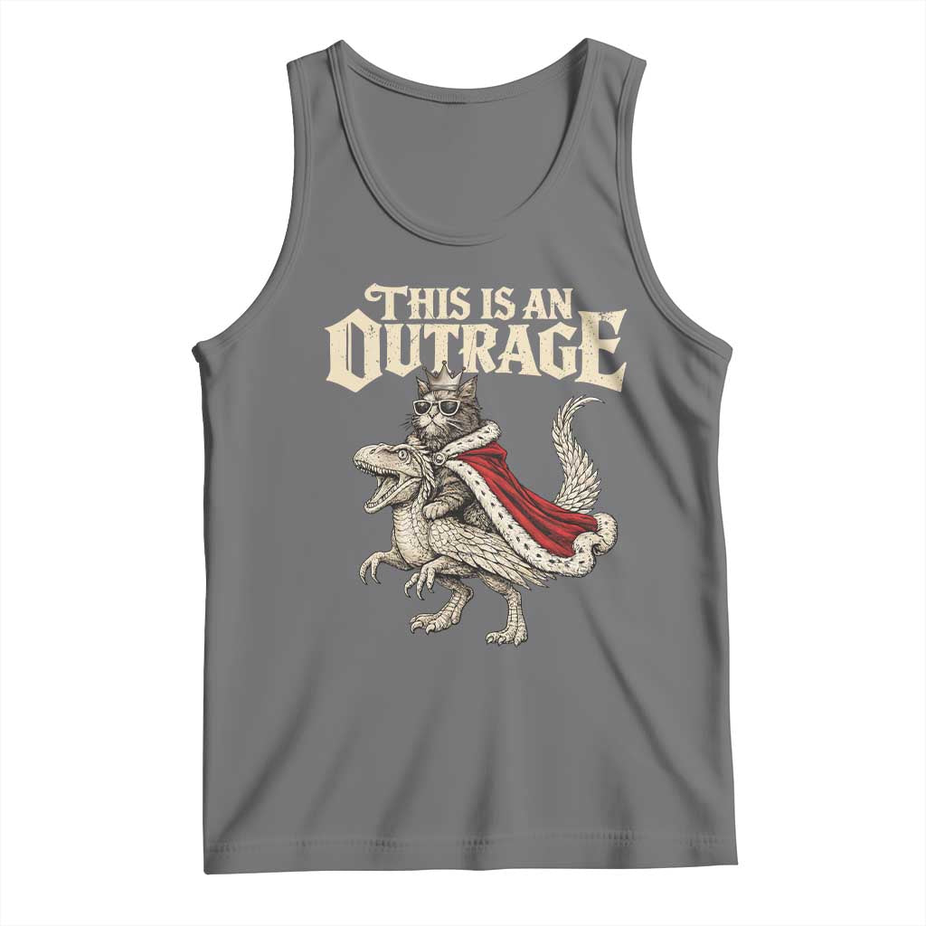 This Is an Outrage Royal Cat Tank Top Funny Princess Cat Riding Dragon Fantasy TS02 Black Heather Print Your Wear