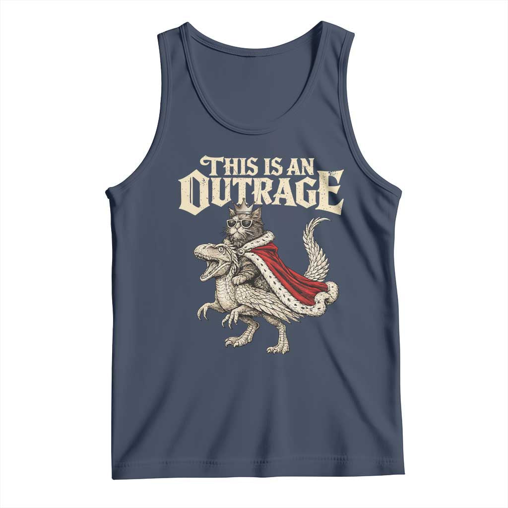This Is an Outrage Royal Cat Tank Top Funny Princess Cat Riding Dragon Fantasy TS02 Navy Print Your Wear