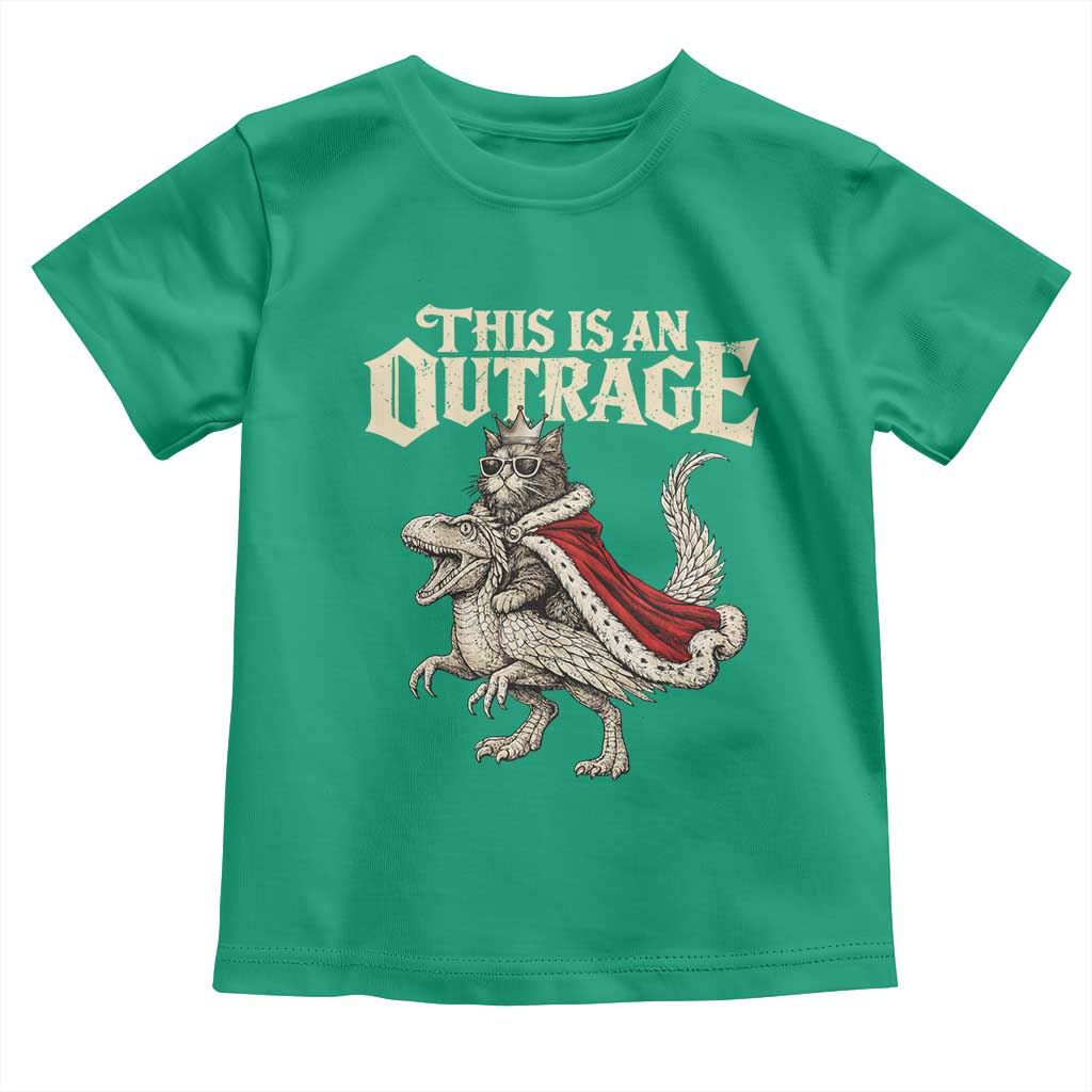 This Is an Outrage Royal Cat Toddler T Shirt Funny Princess Cat Riding Dragon Fantasy TS02 Irish Green Print Your Wear