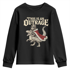 This Is an Outrage Royal Cat Youth Sweatshirt Funny Princess Cat Riding Dragon Fantasy TS02 Black Print Your Wear