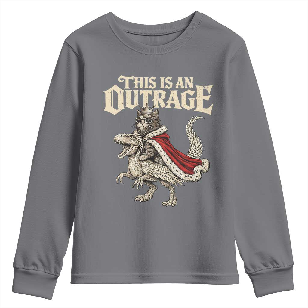 This Is an Outrage Royal Cat Youth Sweatshirt Funny Princess Cat Riding Dragon Fantasy TS02 Charcoal Print Your Wear