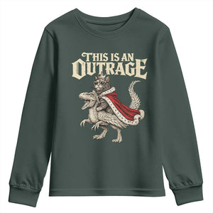 This Is an Outrage Royal Cat Youth Sweatshirt Funny Princess Cat Riding Dragon Fantasy TS02 Dark Forest Green Print Your Wear