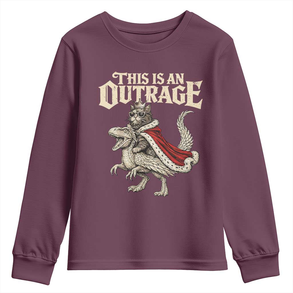 This Is an Outrage Royal Cat Youth Sweatshirt Funny Princess Cat Riding Dragon Fantasy TS02 Maroon Print Your Wear