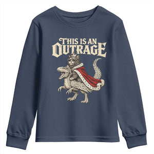 This Is an Outrage Royal Cat Youth Sweatshirt Funny Princess Cat Riding Dragon Fantasy TS02 Navy Print Your Wear