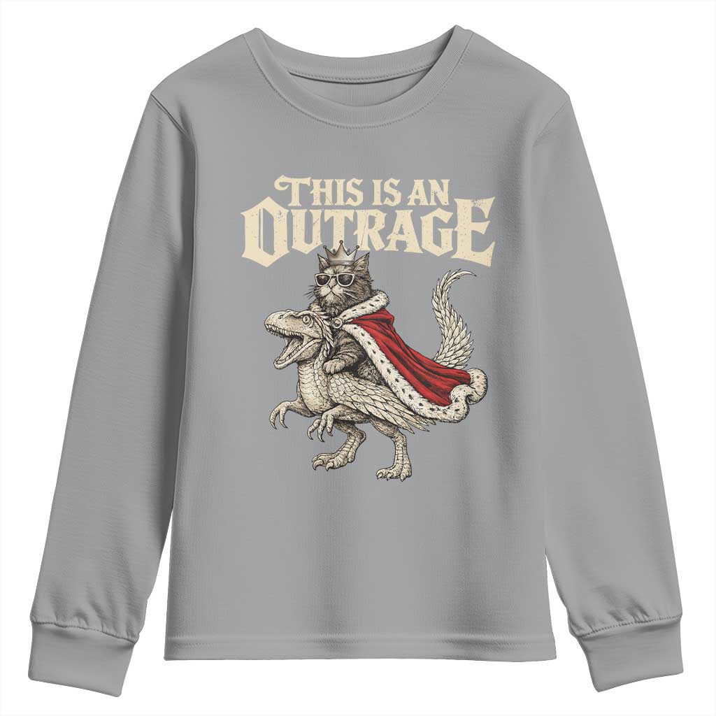 This Is an Outrage Royal Cat Youth Sweatshirt Funny Princess Cat Riding Dragon Fantasy TS02 Sport Gray Print Your Wear