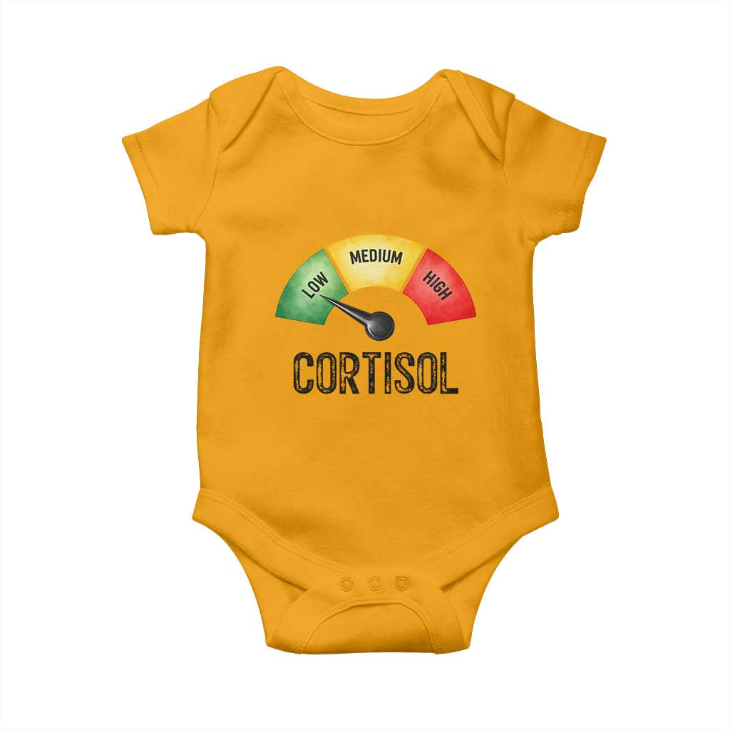 Funny Low Cortisol Stress Meter Baby Onesie Low Medium High Anxiety Humor TS02 Gold Print Your Wear