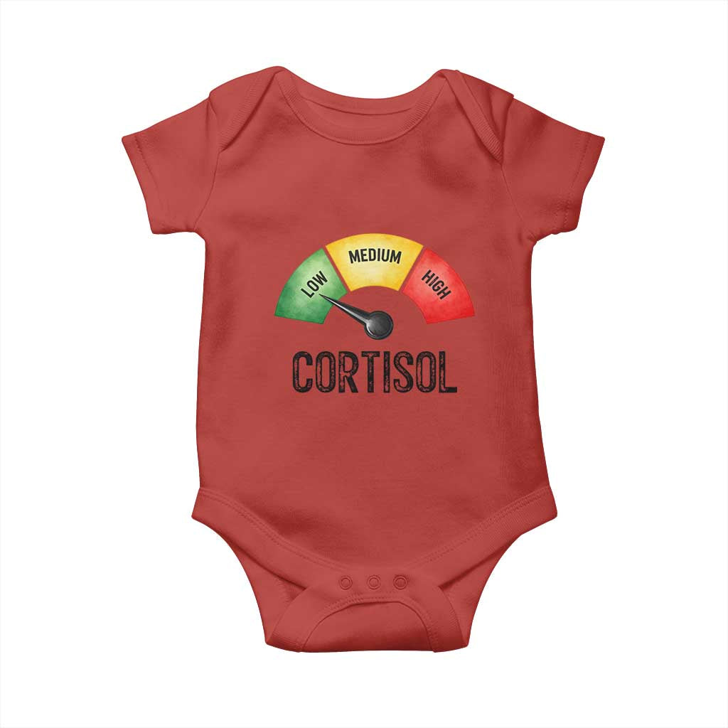 Funny Low Cortisol Stress Meter Baby Onesie Low Medium High Anxiety Humor TS02 Red Print Your Wear