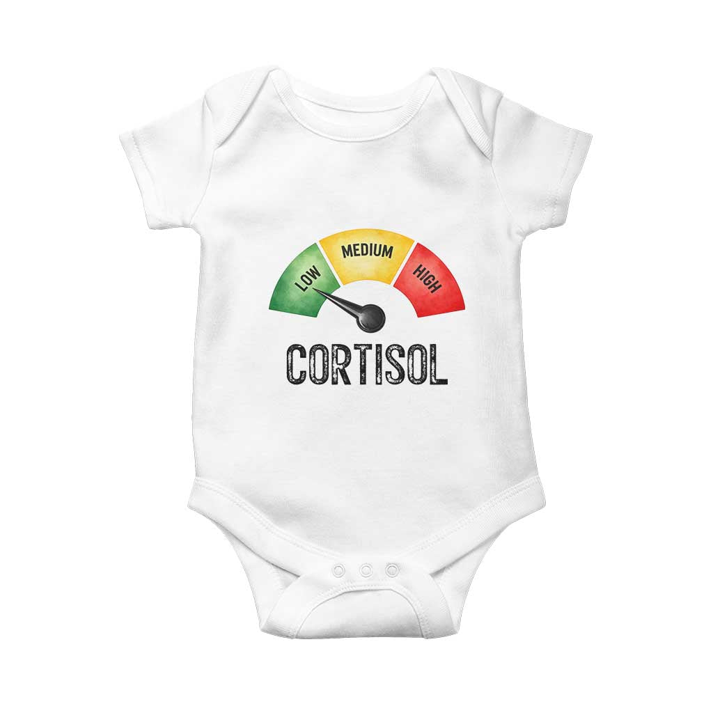 Funny Low Cortisol Stress Meter Baby Onesie Low Medium High Anxiety Humor TS02 White Print Your Wear