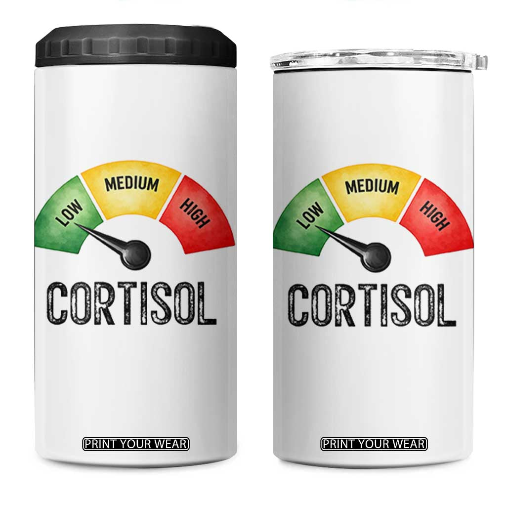 Funny Low Cortisol Stress Meter 4 in 1 Can Cooler Tumbler Low Medium High Anxiety Humor TS02 One Size: 16 oz White Print Your Wear