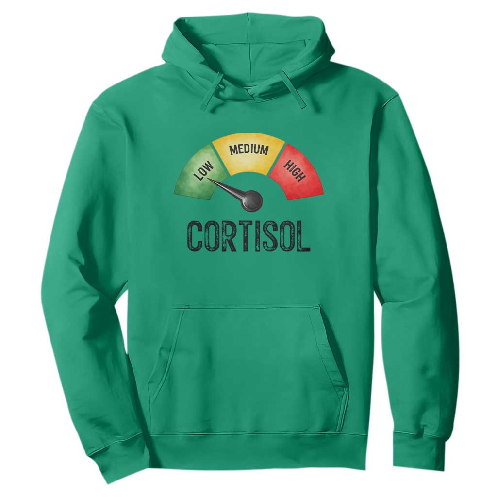 Funny Low Cortisol Stress Meter Hoodie Low Medium High Anxiety Humor TS02 Irish Green Print Your Wear