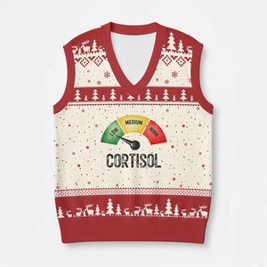 Funny Low Cortisol Stress Meter V-Neck Knit Sweater Vest Low Medium High Anxiety Humor TS02 Beige Red Print Your Wear