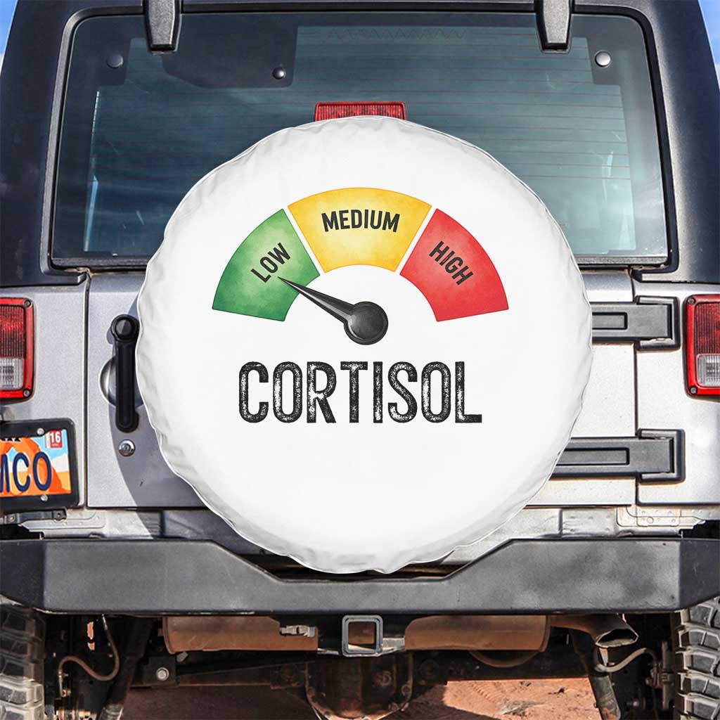 Funny Low Cortisol Stress Meter Spare Tire Cover Low Medium High Anxiety Humor TS02 No hole White Print Your Wear