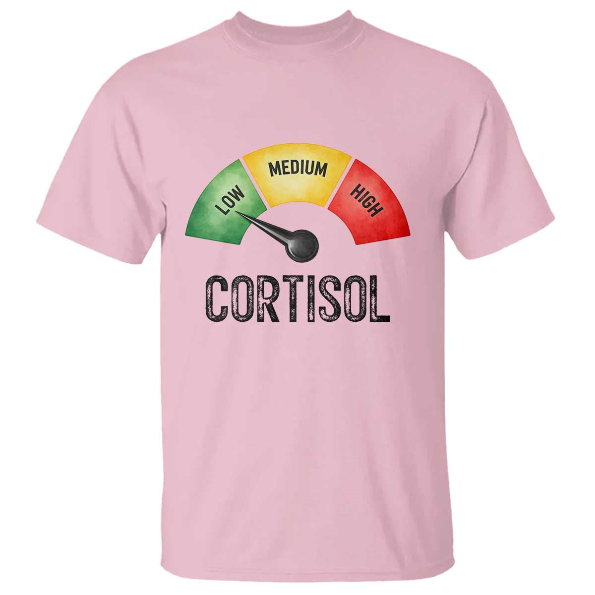 Funny Low Cortisol Stress Meter T Shirt Low Medium High Anxiety Humor TS02 Light Pink Print Your Wear