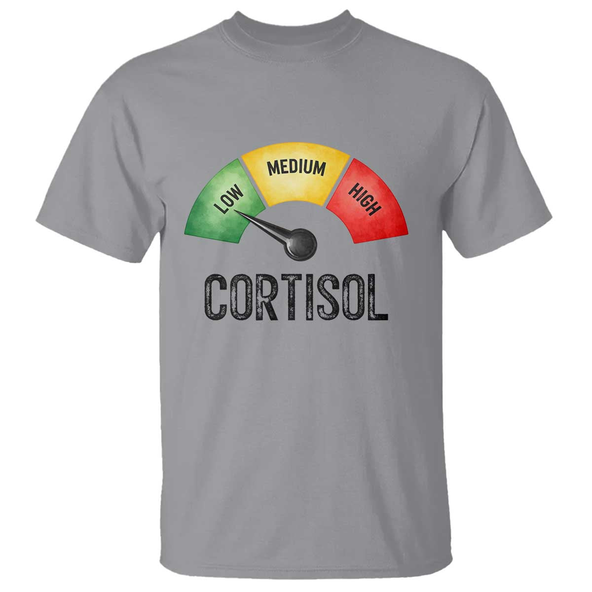 Funny Low Cortisol Stress Meter T Shirt Low Medium High Anxiety Humor TS02 Sport Gray Print Your Wear