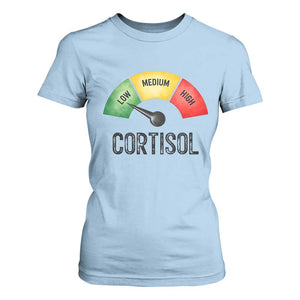 Funny Low Cortisol Stress Meter T Shirt For Women Low Medium High Anxiety Humor TS02 Light Blue Print Your Wear