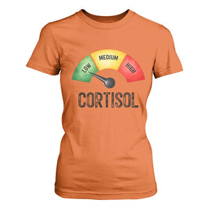 Funny Low Cortisol Stress Meter T Shirt For Women Low Medium High Anxiety Humor TS02 Orange Print Your Wear