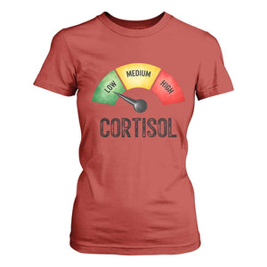 Funny Low Cortisol Stress Meter T Shirt For Women Low Medium High Anxiety Humor TS02 Red Print Your Wear