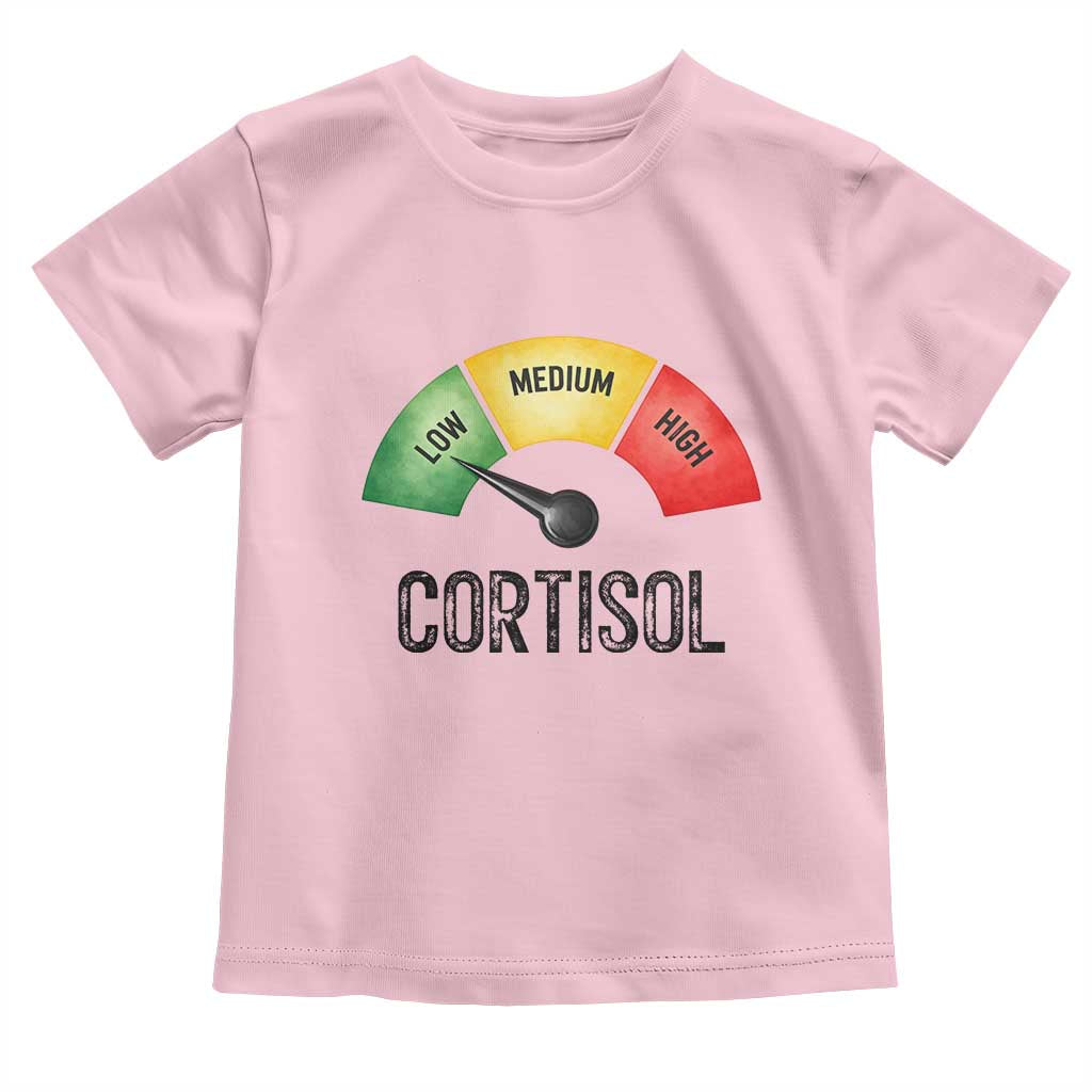 Funny Low Cortisol Stress Meter Toddler T Shirt Low Medium High Anxiety Humor TS02 Light Pink Print Your Wear