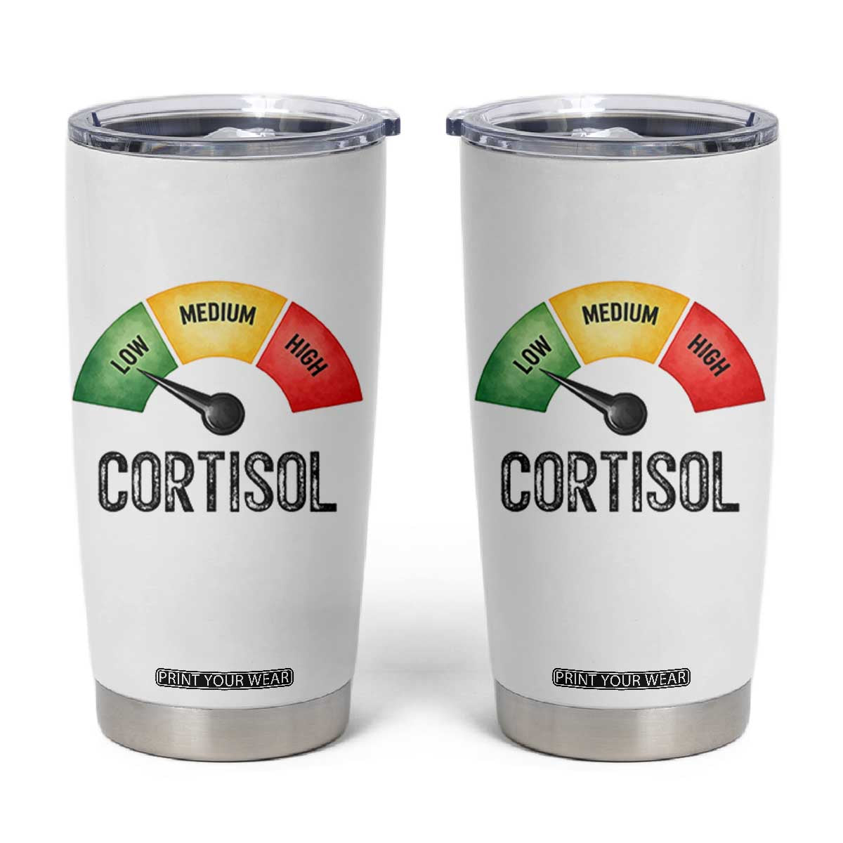 Funny Low Cortisol Stress Meter Tumbler Cup Low Medium High Anxiety Humor TS02 White Print Your Wear