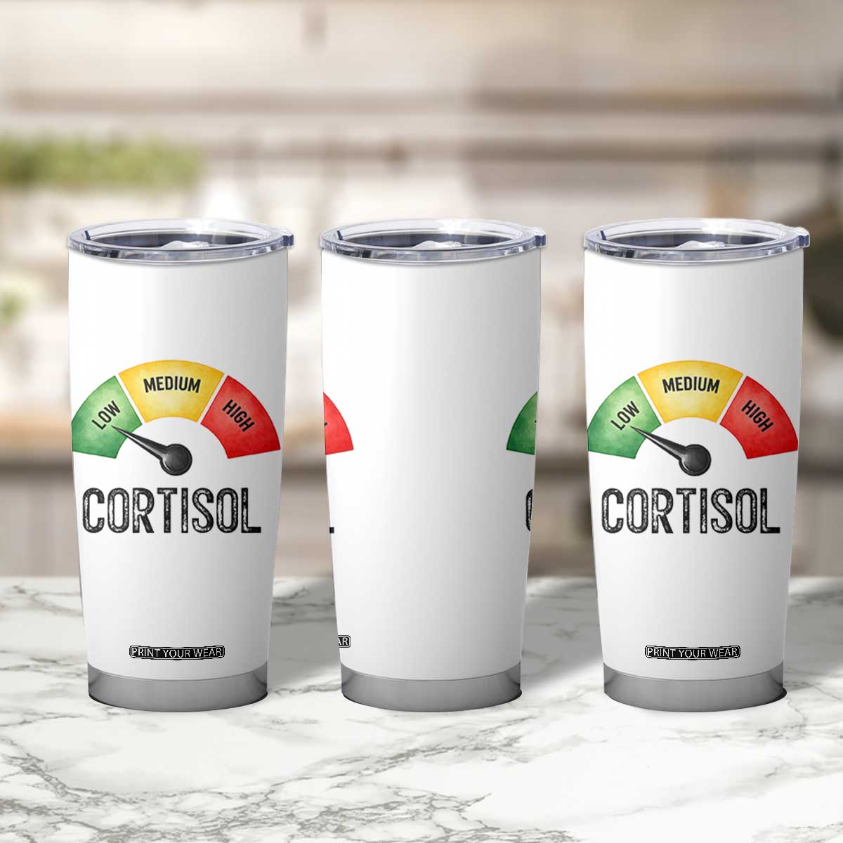 Funny Low Cortisol Stress Meter Tumbler Cup Low Medium High Anxiety Humor TS02 Print Your Wear