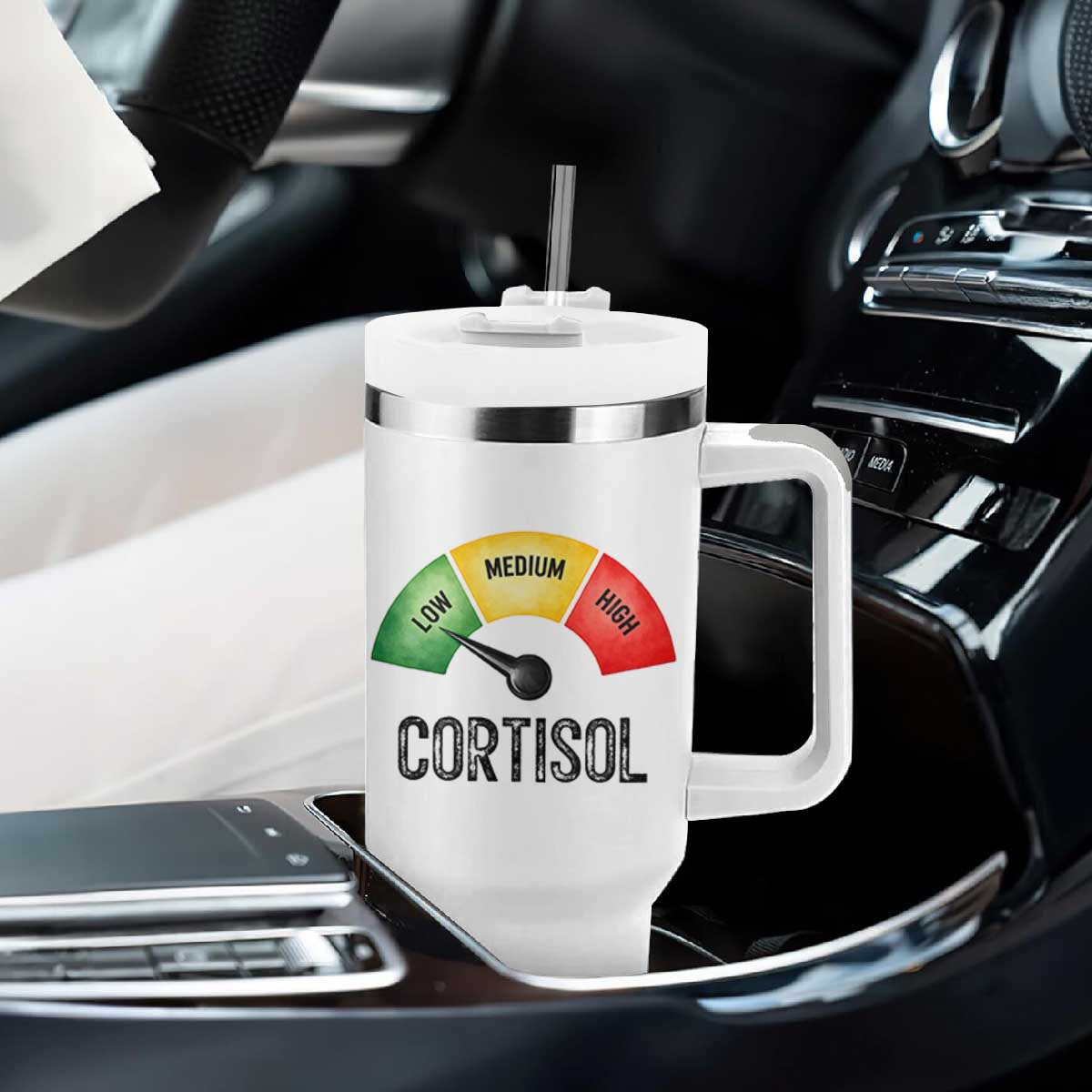 Funny Low Cortisol Stress Meter Tumbler With Handle Low Medium High Anxiety Humor TS02 Print Your Wear